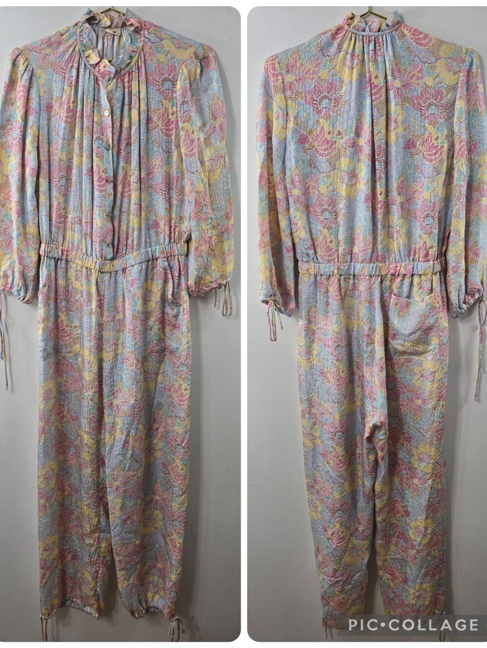 Warm NY 100% Silk Floral Three Quarter Sleeve Tie Sleeve And Hem Jumpsuit Sz 4
